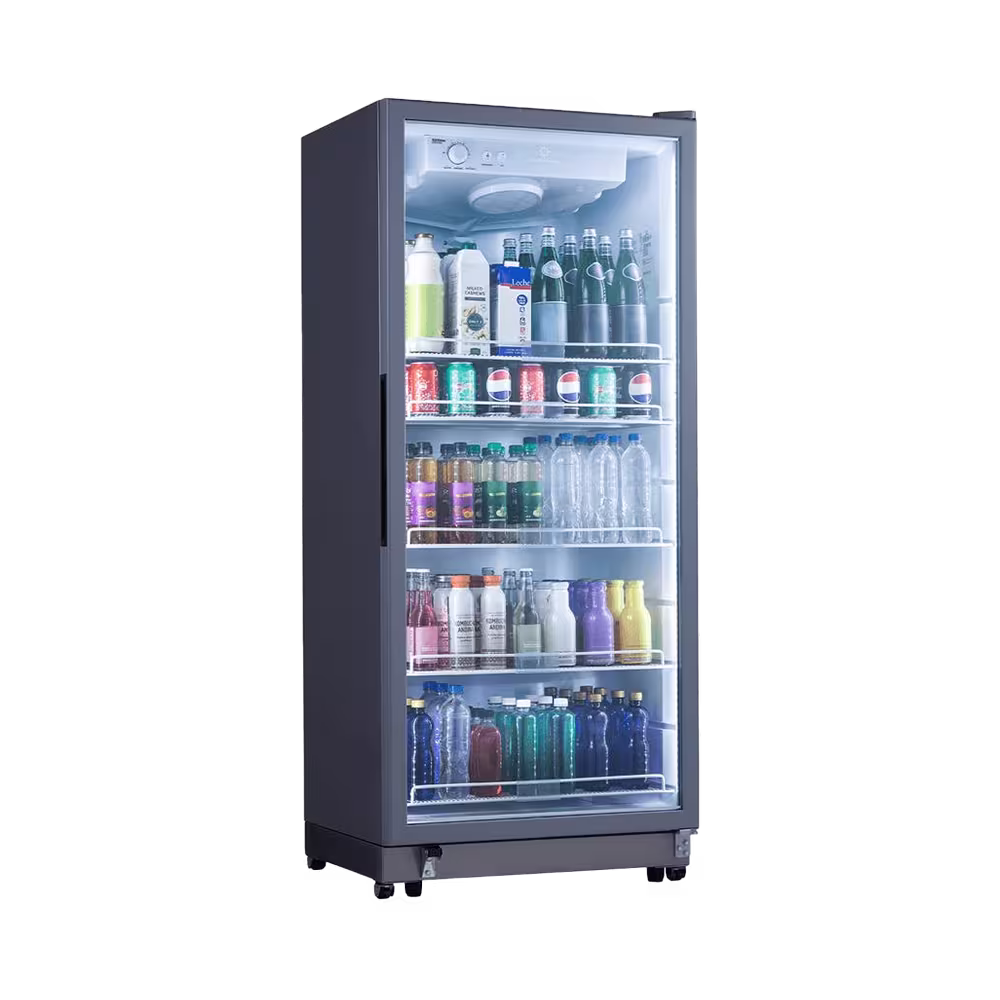 Vitrina frigorífica Indurama VFV-520 iluminación LED interior vista diagonal. Consíguela en granhogar