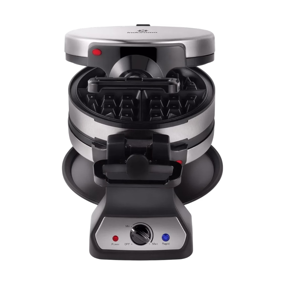 Waflera doble IWAFCR24 700W Indurama vista frontal con paneles giratorios descúbrelo en granhogar