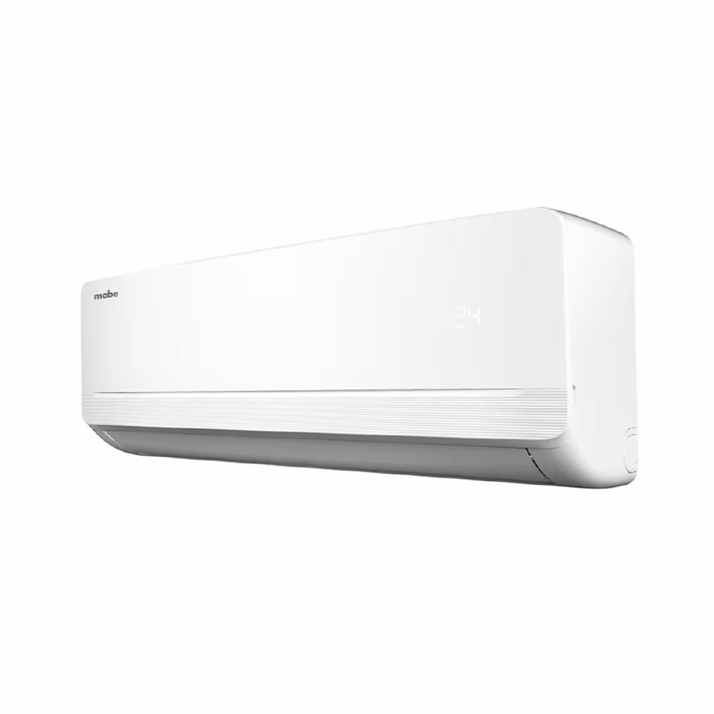 Aire acondicionado Mabe MMT18CDBWCCAX8 de 18000 BTU. Solo frío, función turbo y deshumidificación para espacios frescos sin complicaciones.
