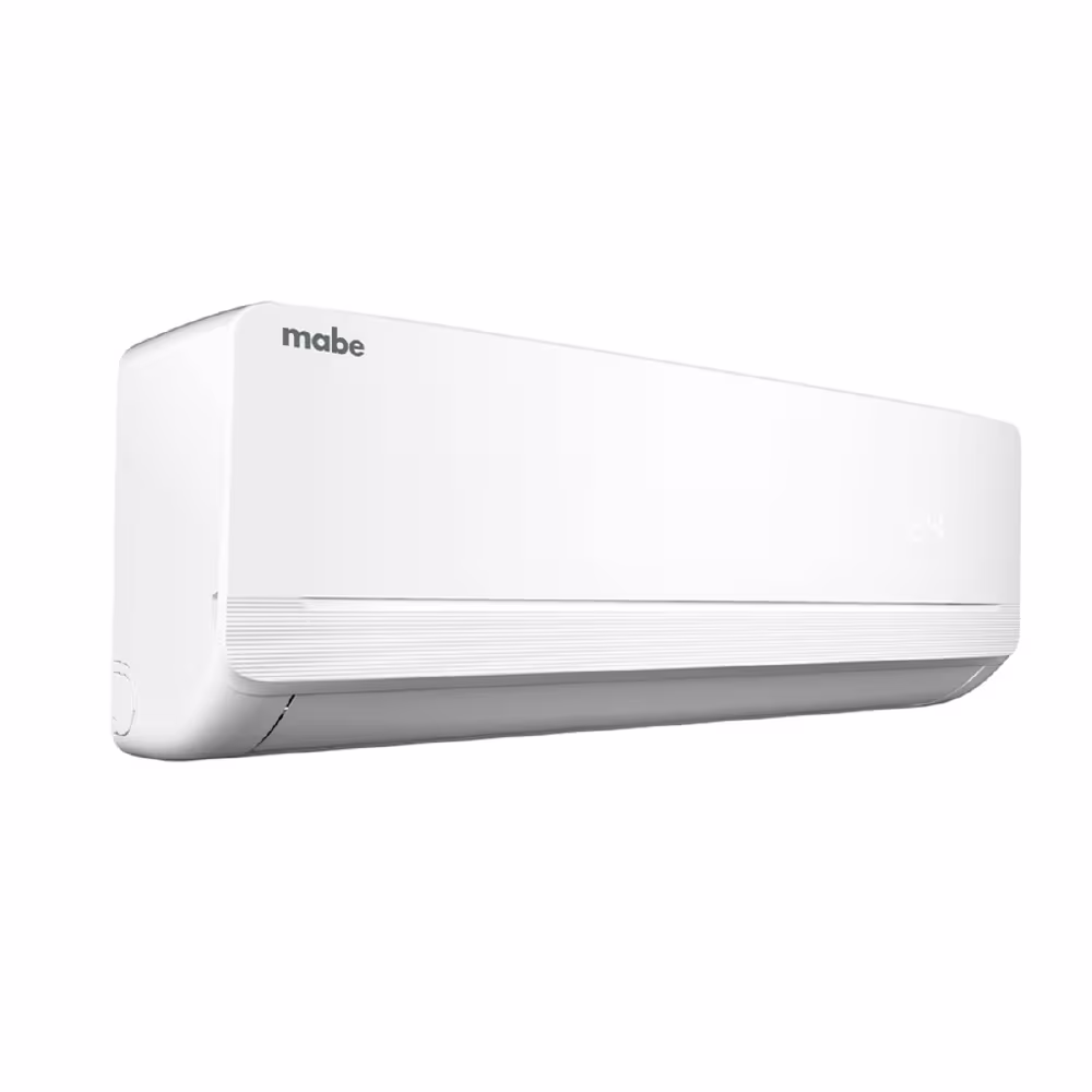Aire acondicionado Mabe MMT24CDBWCCAX8 de 24000 BTU. Ideal para climas intensos: solo frío, función turbo y control digital oculto.