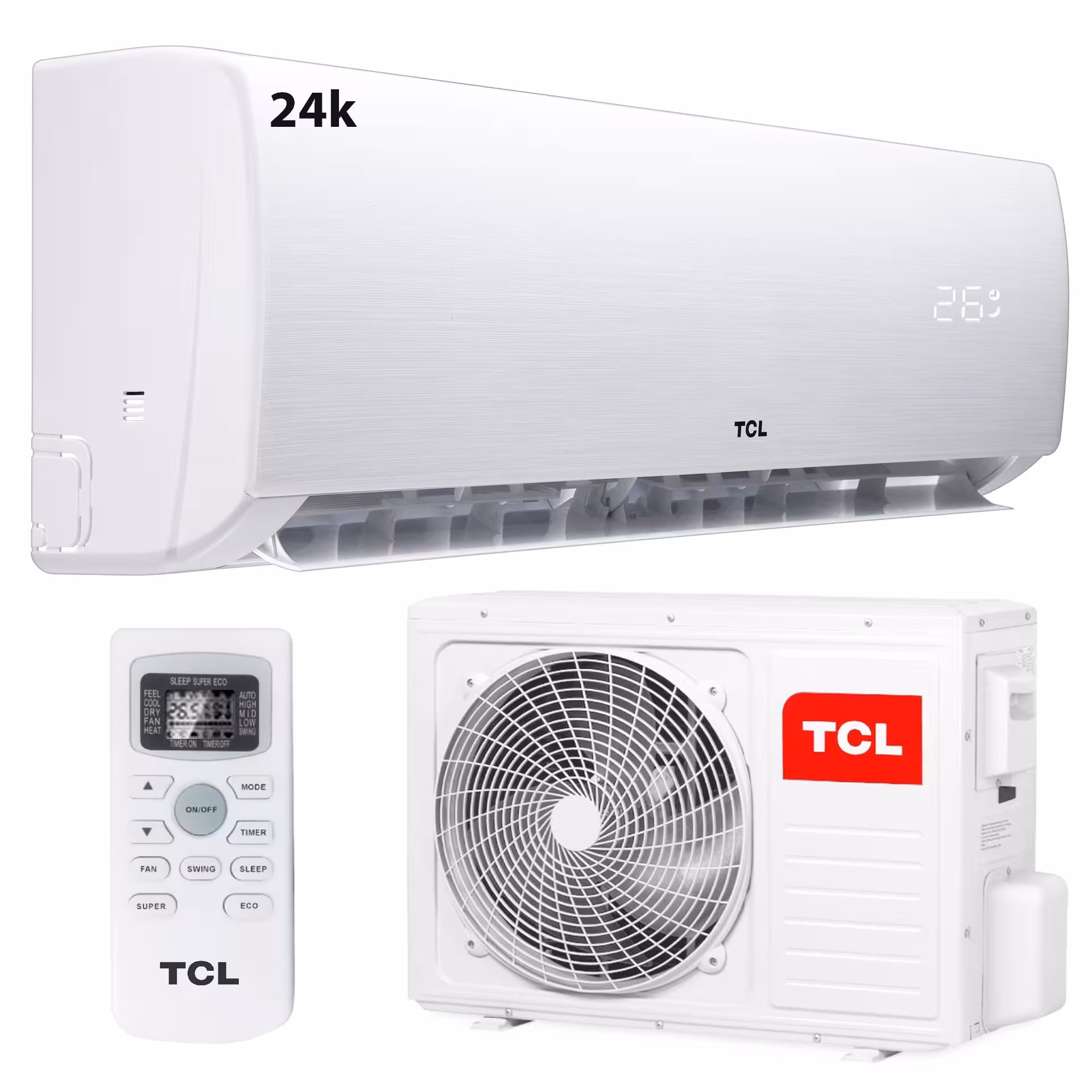 Aire acondicionado Split TAC-24CSA/Z2 de 24.000 BTU, alta eficiencia, filtros antibacteriales y modo silencioso. Ideal para habitaciones medianas.