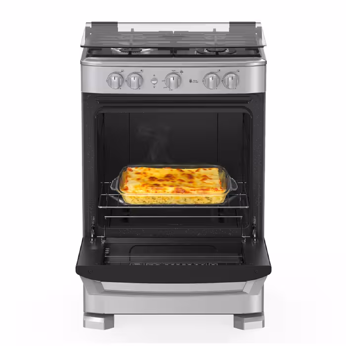 Cocina con comodidad y estilo con la Mabe EM6040FG2. 4 quemadores, diseño en inox y horno ideal para tus recetas diarias.