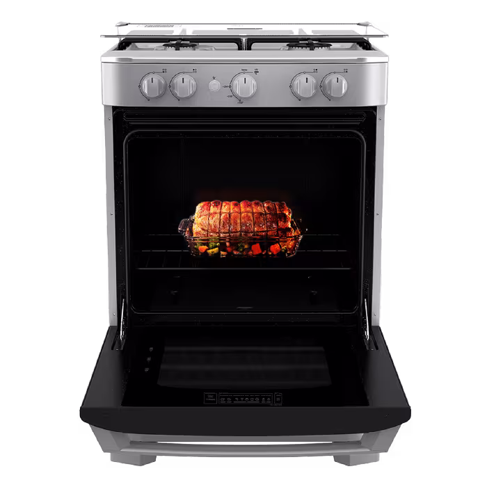 Redescubre el placer de cocinar en casa con la cocina a gas EM6020SG1 de Mabe, diseño moderno y calor perfecto para cada receta en familia.