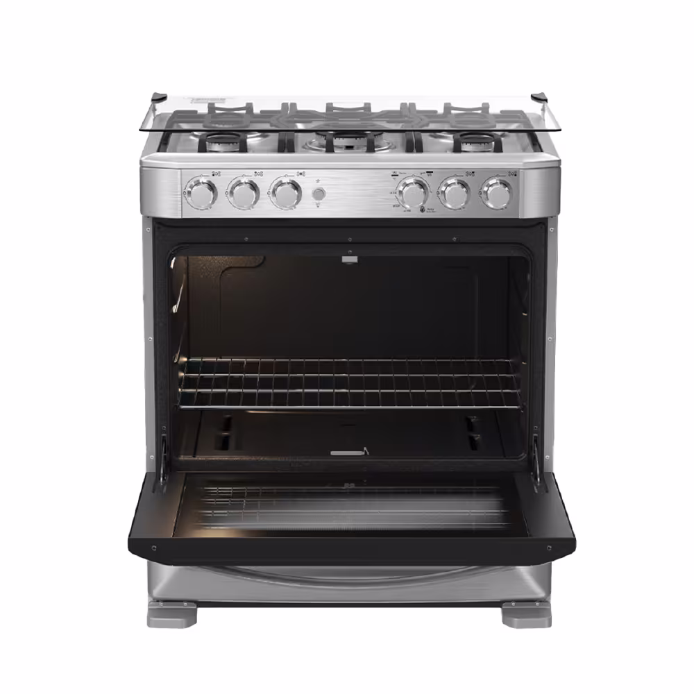 Cocina Mabe EM7625FX0 Inox, 5 quemadores, encendido eléctrico, parrillas de hierro fundido, recubrimiento Easy Clean, sistema de seguridad corta gas

