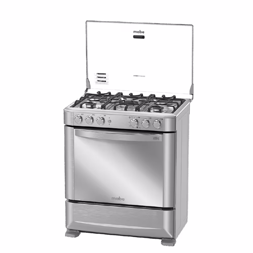 Cocina Mabe EM7625FX0 Inox, 5 quemadores, encendido eléctrico, parrillas de hierro fundido, recubrimiento Easy Clean, sistema de seguridad corta gas


