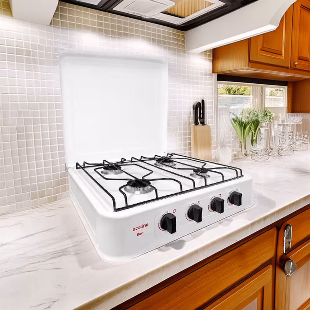 Cocineta a gas de 4 quemadores, fácil de usar y de limpiar, y sobretodo de ubicar en cualquier lugar de tu cocina.