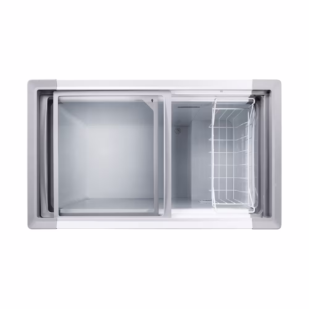 Congelador CI-199 diseño con tapa de vidrio, control digital, ruedas resistentes y puerta con llave. Ideal para negocio o hogar.