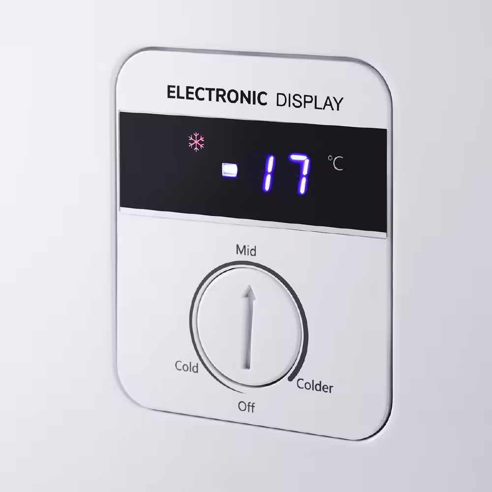 Congela y conserva tus alimentos con el CI-299IBL de Indurama. Amplio, eficiente y con práctica tapa de vidrio deslizante.