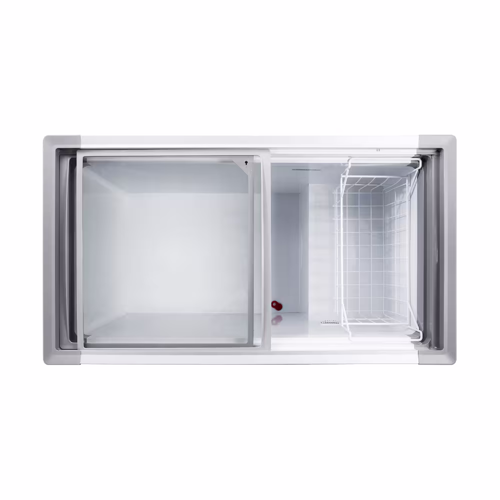 Congela y conserva tus alimentos con el CI-299IBL de Indurama. Amplio, eficiente y con práctica tapa de vidrio deslizante.