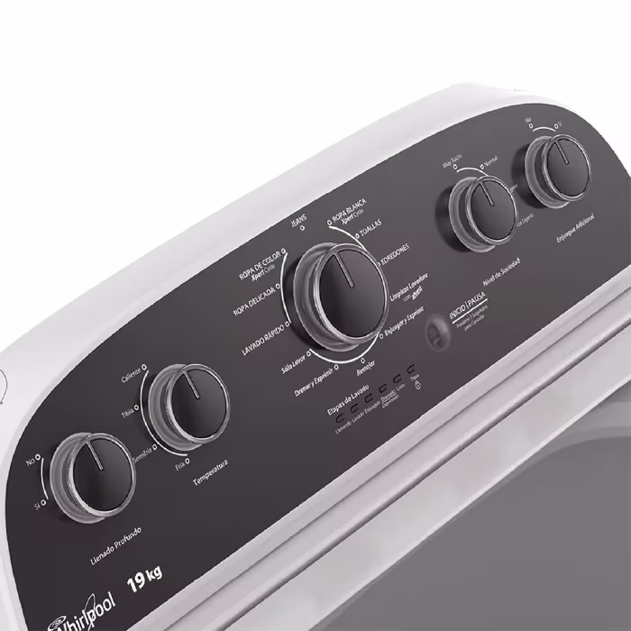 La Lavadora Whirlpool 7MWTW1955EW 19KG ofrece gran capacidad y eficiencia. ¡Ideal para grandes cargas de ropa!