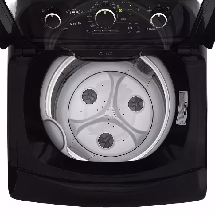 La Lavadora HACEB LA18EVI16A-CC1HW 18KG con carga superior y 10 programas asegura un lavado eficiente y potente. ¡Ideal para tu hogar!