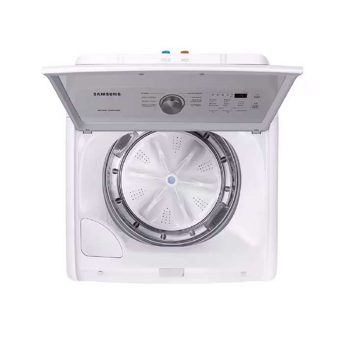 La Samsung WA19A3353GW 19 kg combina 8 ciclos avanzados, tecnología DualStorm y bloqueo para niños, brindando un lavado eficiente y seguro.