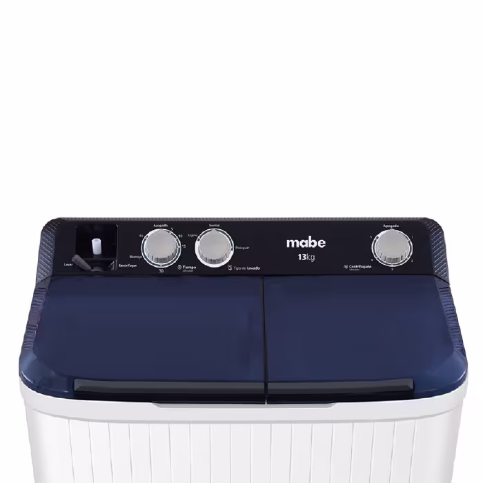 La Lavadora Doble Tina Mabe LMDX3123HBAB0 13 kg ofrece capacidad y versatilidad, ideal para cargas medianas y ahorro de tiempo.