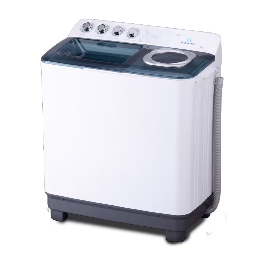 La Lavadora Semiautomática Indurama LRI-11BLSAP 11 kg es ideal para cargas medianas, con perilla de control y timer para un lavado eficiente.