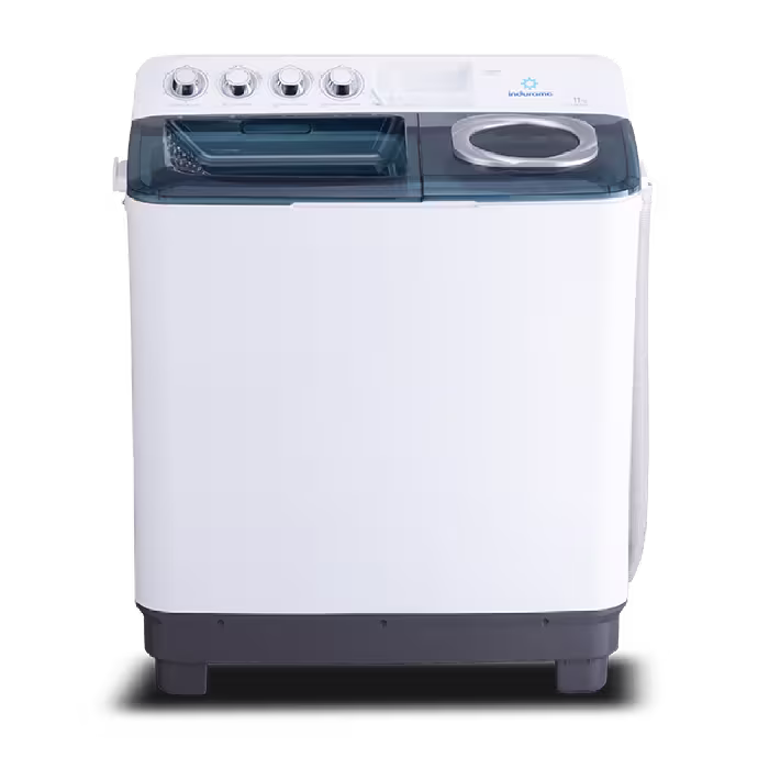 La Lavadora Semiautomática Indurama LRI-11BLSAP 11 kg es ideal para cargas medianas, con perilla de control y timer para un lavado eficiente.