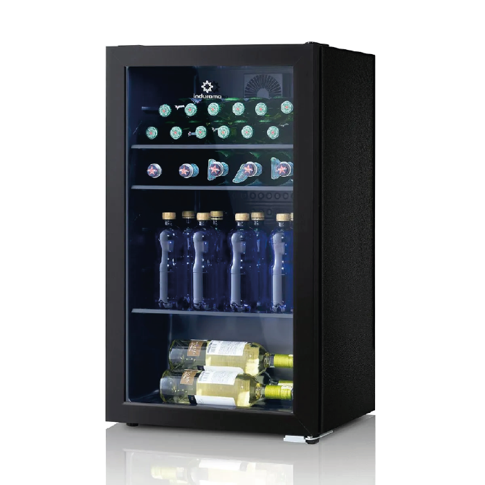 Renueva tu espacio con el Mini Bar Vitrina Indurama VFV-120. 94 litros de estilo y eficiencia, ideal para mantener tus bebidas siempre frescas.
