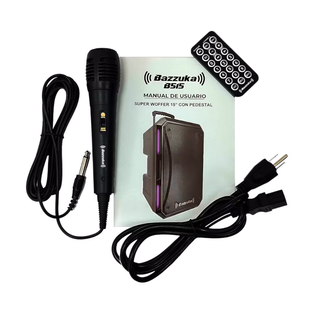 Vive la música con el Parlante Bazzuka B-515N de 75,000W PMPO, woofer de 15", Bluetooth, luces LED y sonido envolvente para cada fiesta.
