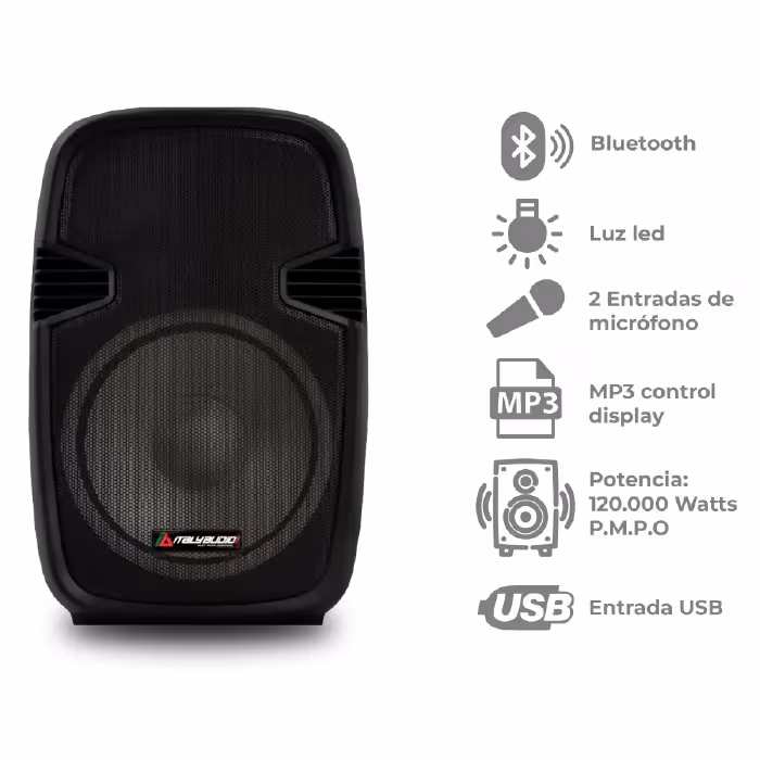 Parlante Italy Elite LED II 120000W con woofer de 15", luces RGB y Bluetooth. Llena tus fiestas de música potente y color vibrante.






