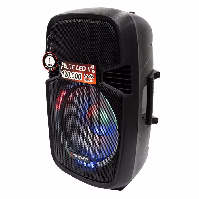 Parlante Italy Elite LED II 120000W con woofer de 15", luces RGB y Bluetooth. Llena tus fiestas de música potente y color vibrante.






