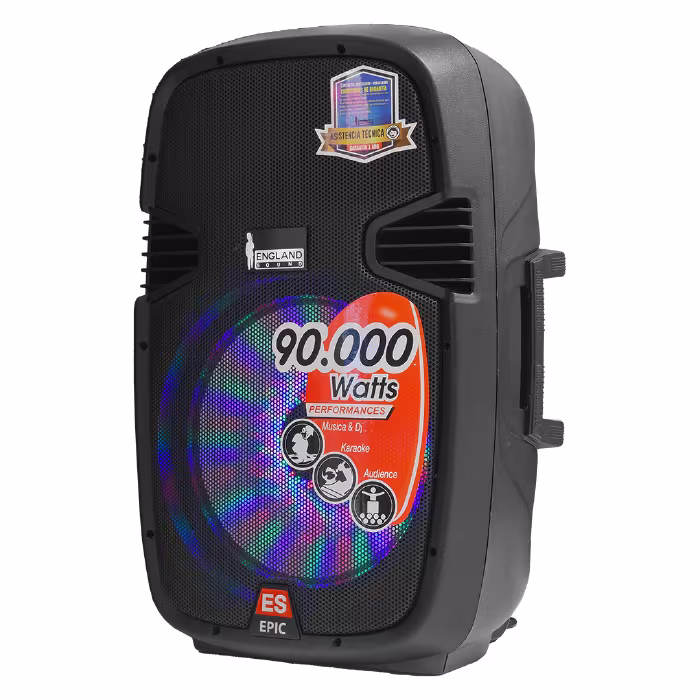Parlante England Sound ES-2 GAD EPIC 15 LED 90000W con woofer de 15", luces RGB y sonido potente que enciende tus fiestas al instante.