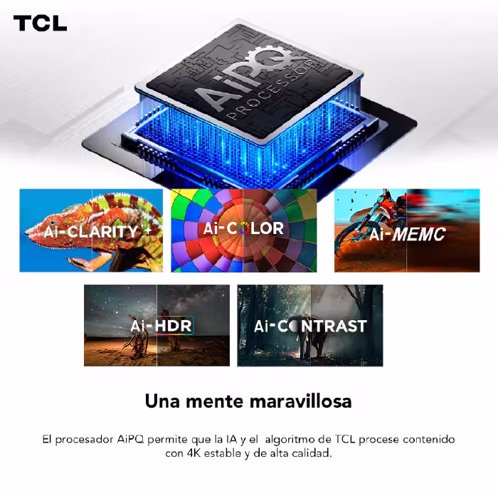 El TELEVISOR 50P755 CBU SMART TV 4K GOOGLE TV 50" de TCL ten una experiencia visual increíble con 4K, HDR 10+, Dolby Vision y sonido DTS Virtual:X.